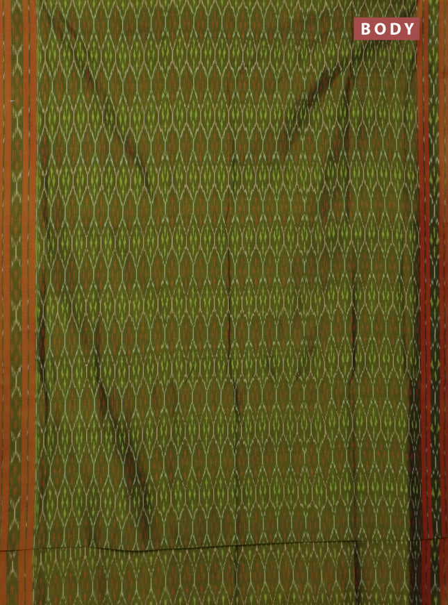 Ikat cotton saree mehendi green and dual shade of rust with allover ikat weaves and rettapet ikat border