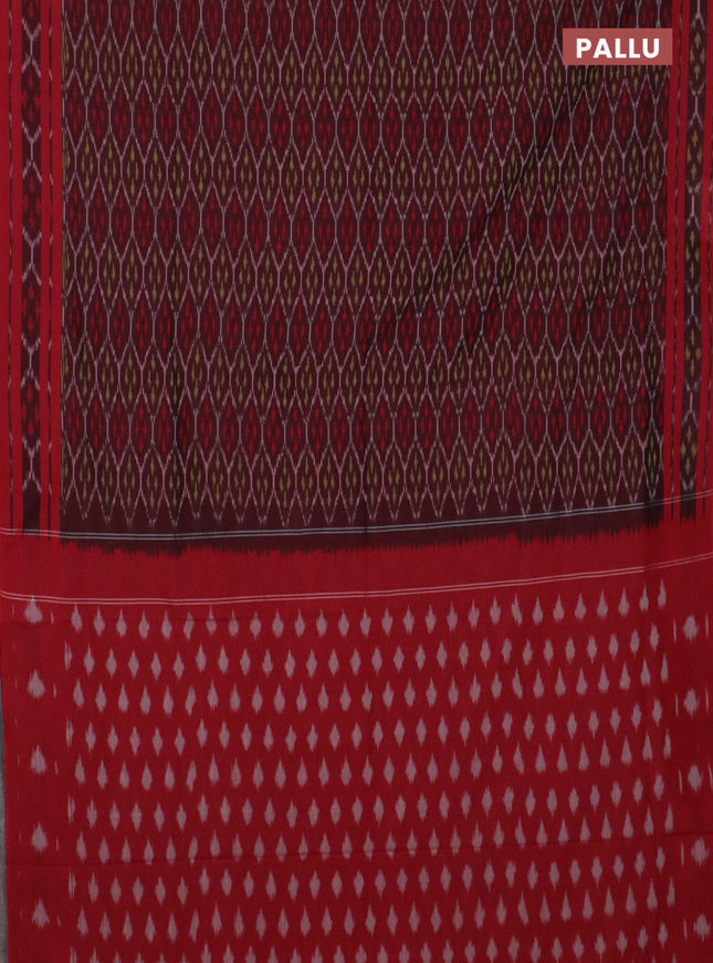 Ikat cotton saree deep maroon and red with allover ikat weaves and rettapet ikat border