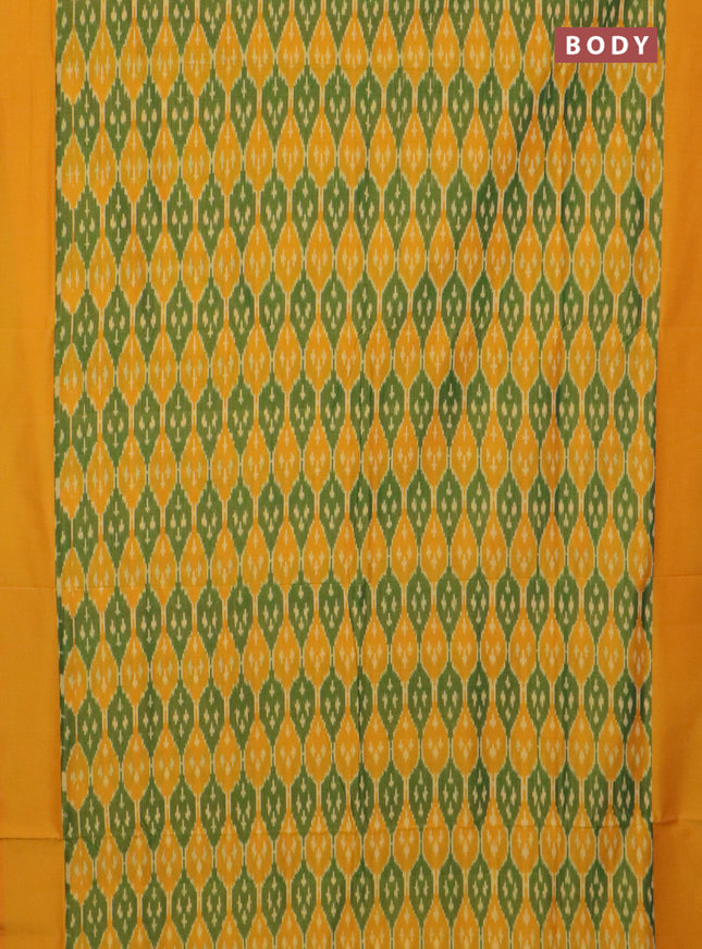 Ikat cotton saree green and mango yellow with allover ikat weaves and simple border