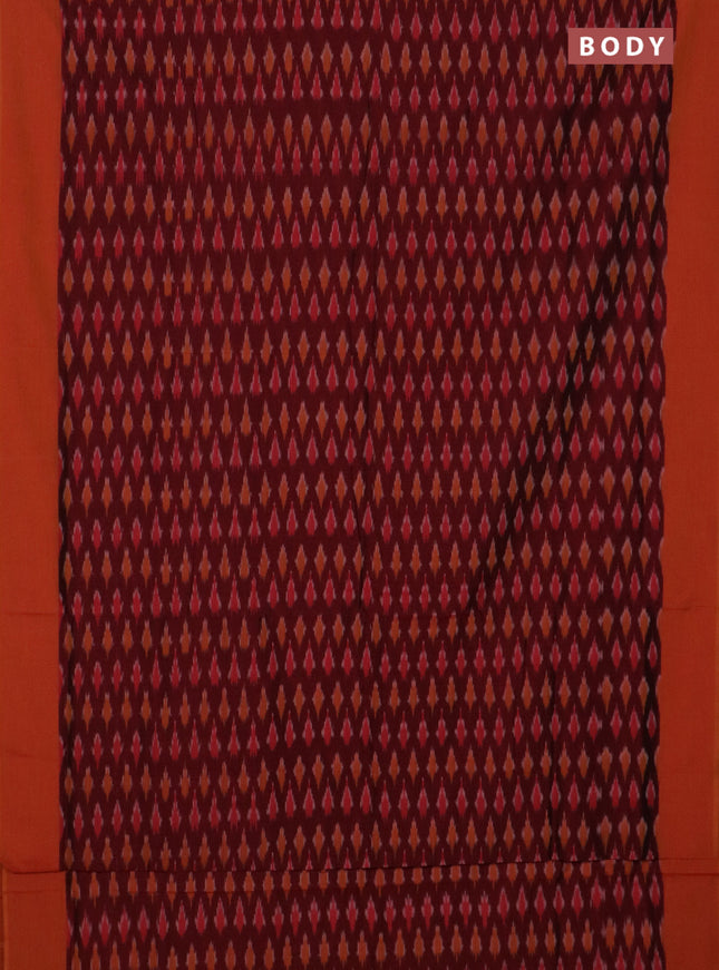 Ikat cotton saree maroon and mustard yellow with allover ikat butta weaves and simple border