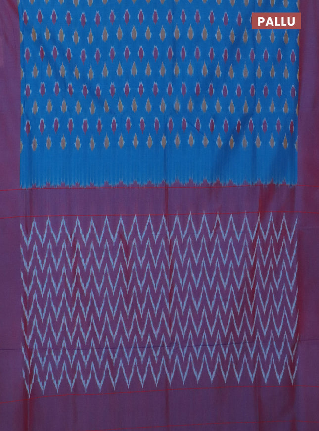 Ikat cotton saree cs blue and dual shade of maroon with allover ikat butta weaves and simple border