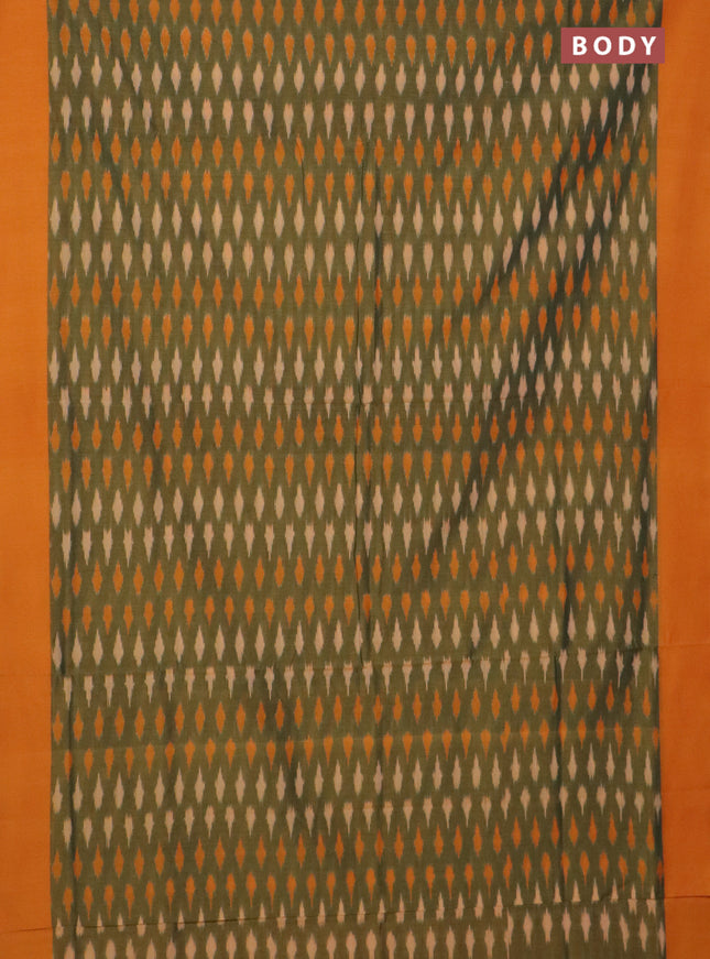 Ikat cotton saree dual shade of green and yellow with allover ikat butta weaves and simple border