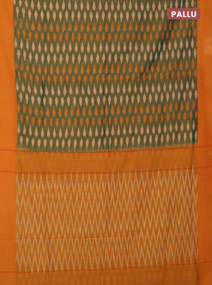 Ikat cotton saree dual shade of green and yellow with allover ikat butta weaves and simple border
