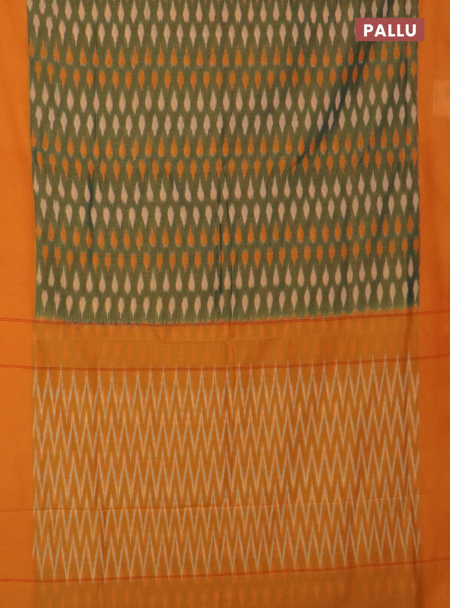 Ikat cotton saree dual shade of green and yellow with allover ikat butta weaves and simple border