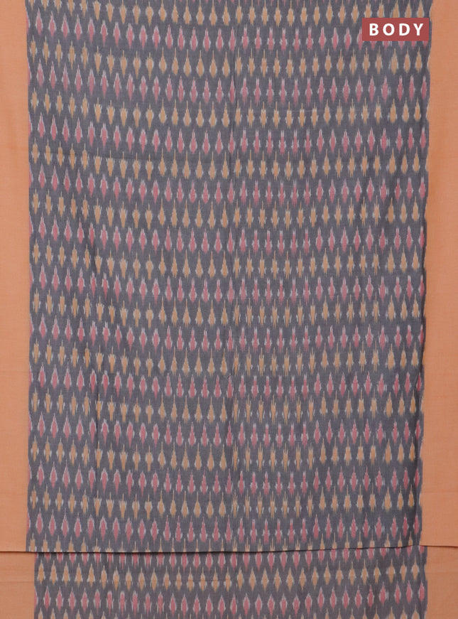 Ikat cotton saree grey and pale orange with allover ikat butta weaves and simple border