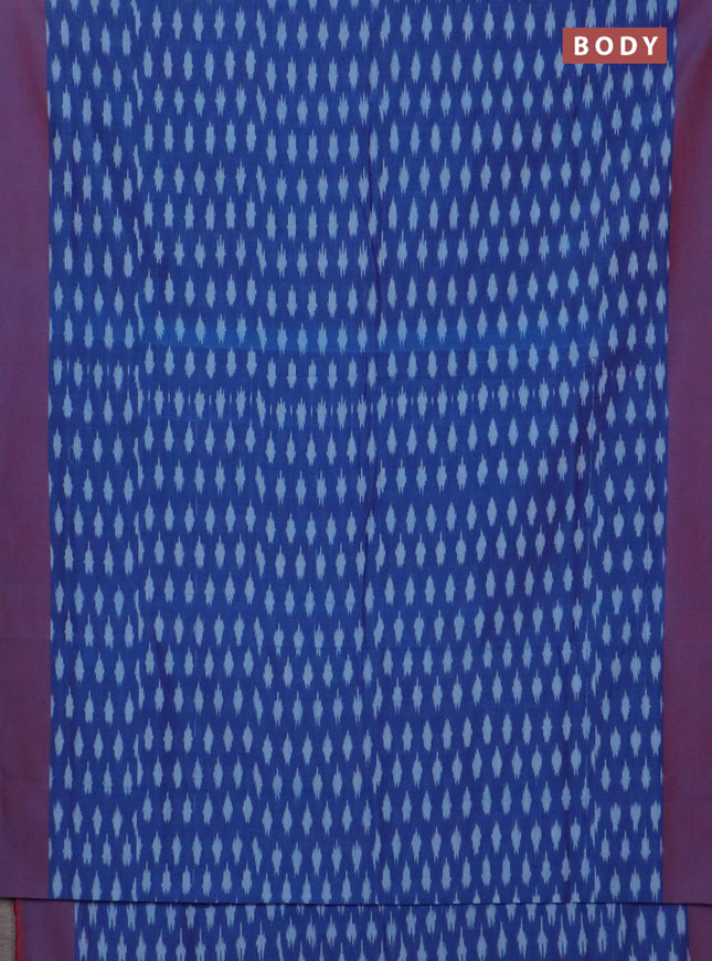 Ikat cotton saree dual shade of blue and dual shade of maroon with allover ikat butta weaves and simple border