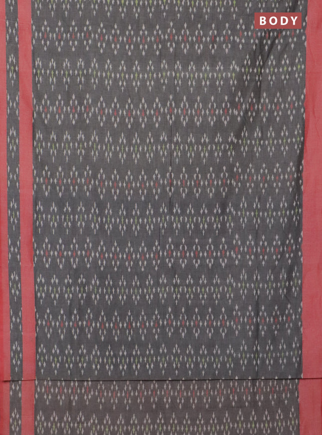 Ikat cotton saree grey and red shade with allover ikat weaves and rettapet ikat border
