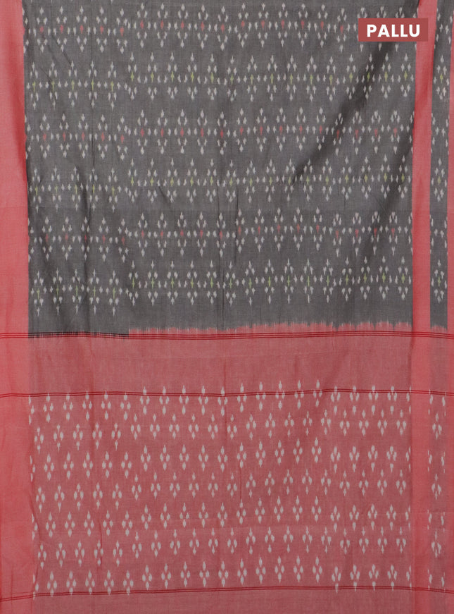 Ikat cotton saree grey and red shade with allover ikat weaves and rettapet ikat border