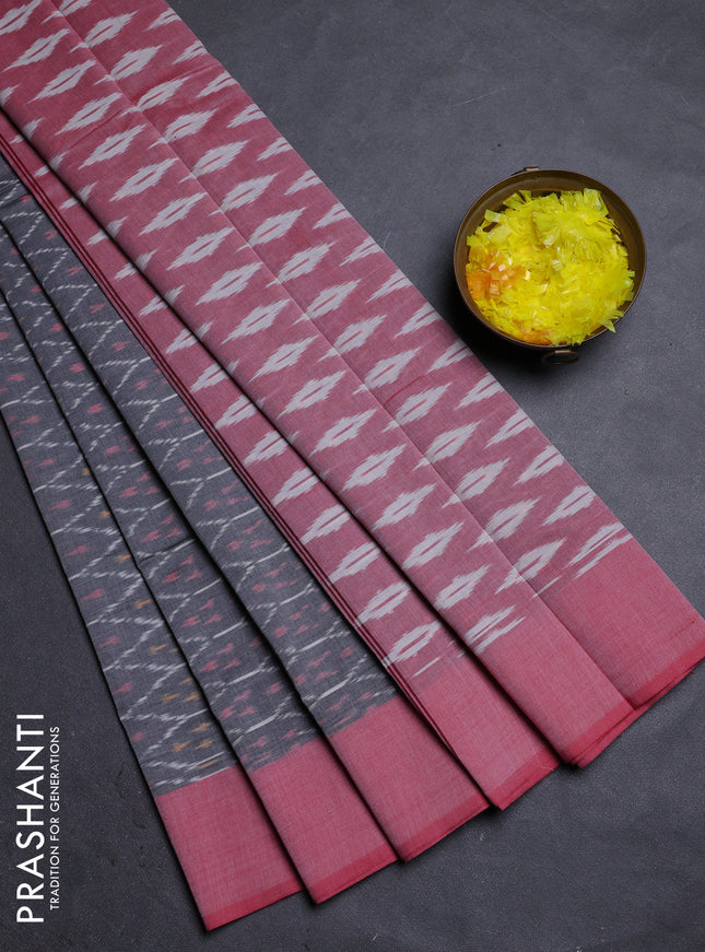 Ikat cotton saree grey and red with allover ikat weaves and rettapet border