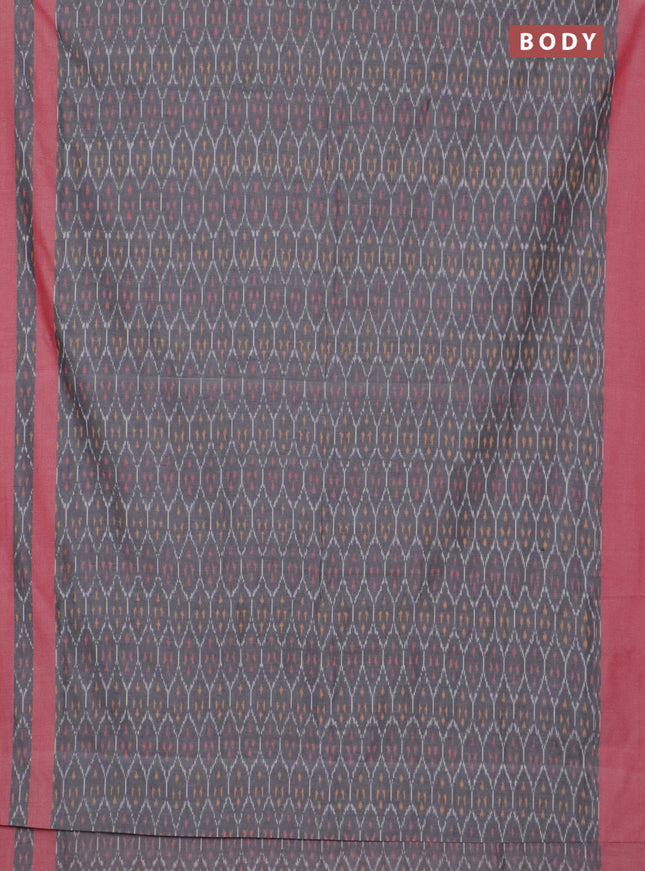 Ikat cotton saree grey and red with allover ikat weaves and rettapet border
