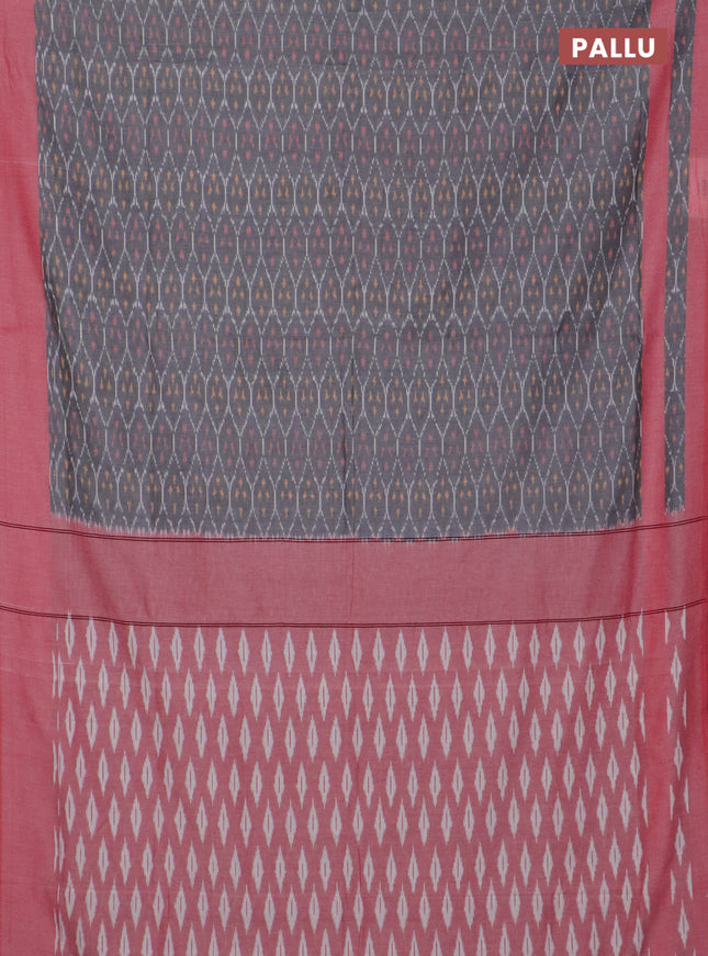 Ikat cotton saree grey and red with allover ikat weaves and rettapet border