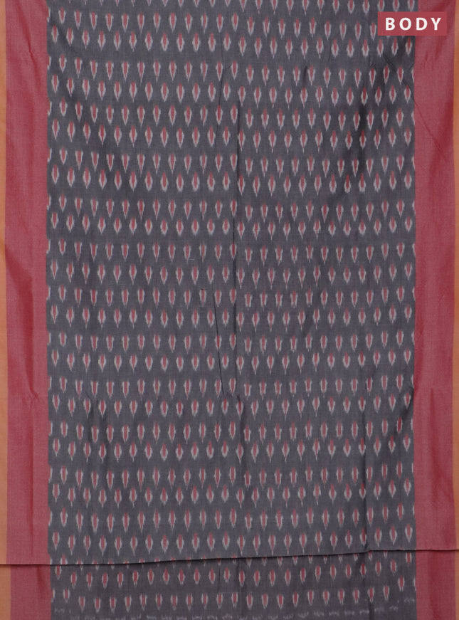 Ikat cotton saree grey and red orange with allover ikat butta weaves and long simple border