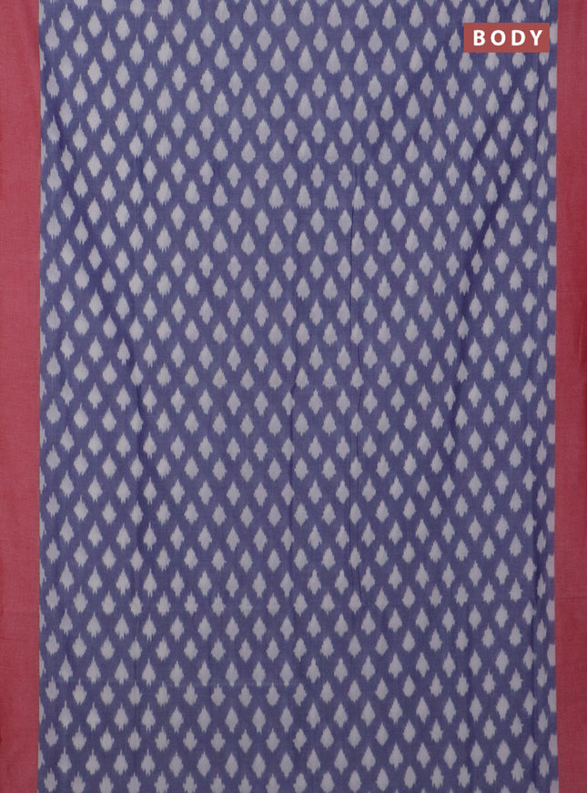 Ikat cotton saree blue and red with allover ikat butta weaves and simple border