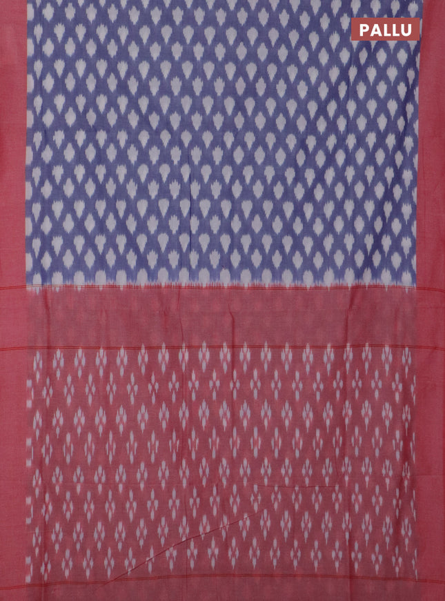 Ikat cotton saree blue and red with allover ikat butta weaves and simple border