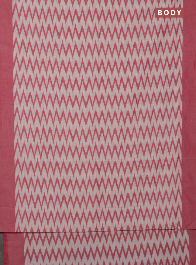 Ikat cotton saree cream and red with allover ikat zig zag weaves and simple border