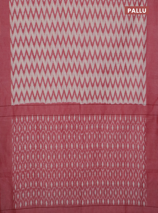 Ikat cotton saree cream and red with allover ikat zig zag weaves and simple border