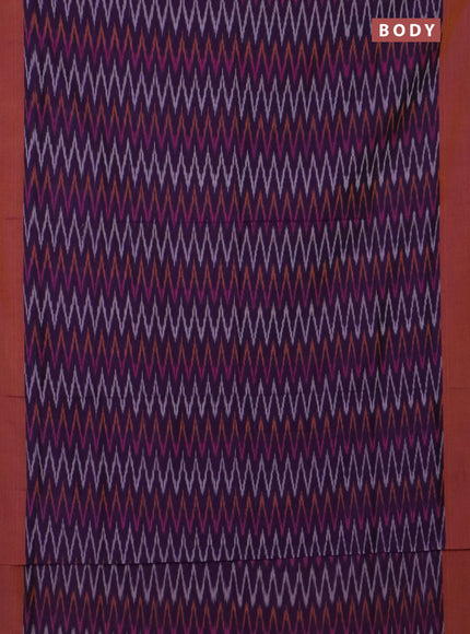 Ikat cotton saree purple and dark mustard with allover ikat zig zag weaves and simple border