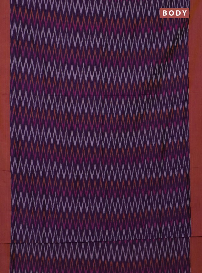 Ikat cotton saree purple and dark mustard with allover ikat zig zag weaves and simple border