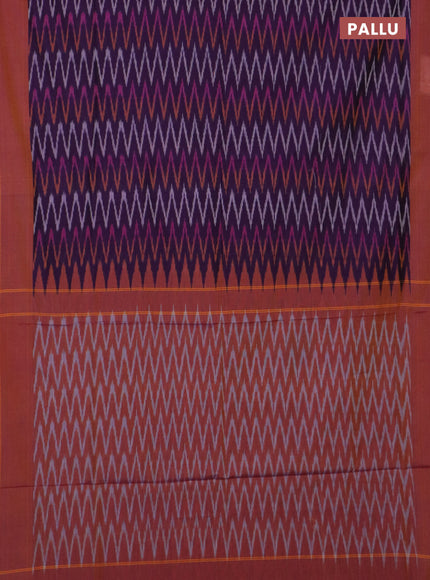 Ikat cotton saree purple and dark mustard with allover ikat zig zag weaves and simple border