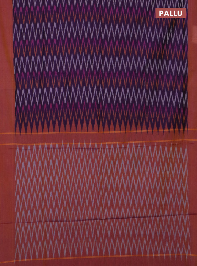 Ikat cotton saree purple and dark mustard with allover ikat zig zag weaves and simple border