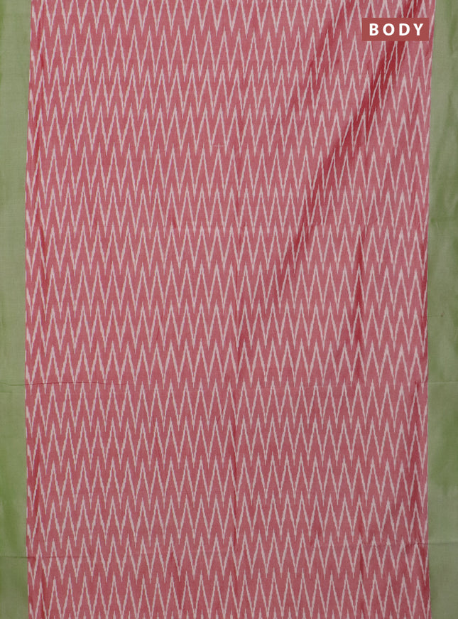 Ikat cotton saree red and green with allover ikat zig zag weaves and simple border