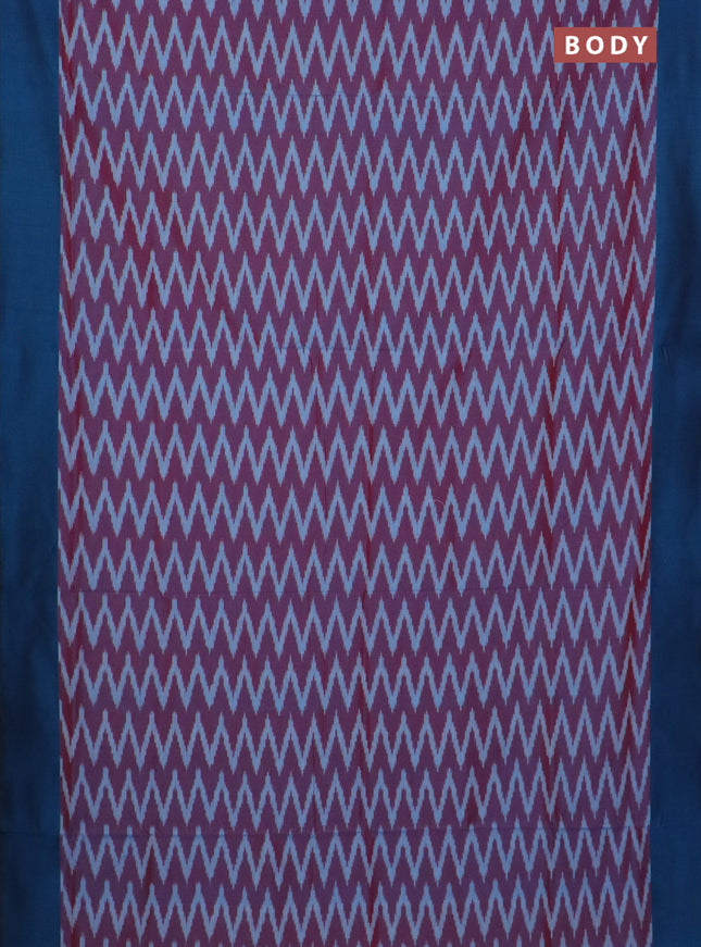 Ikat cotton saree dual shade of maroon and peacock blue with allover ikat zig zag weaves and simple border