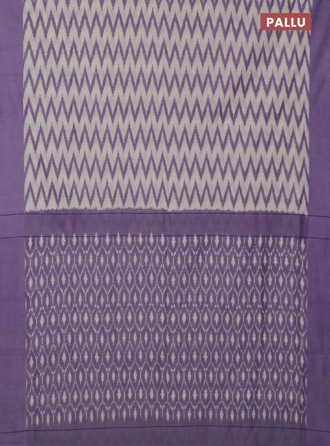 Ikat cotton saree cream and lavender with allover ikat zig zag weaves and simple border