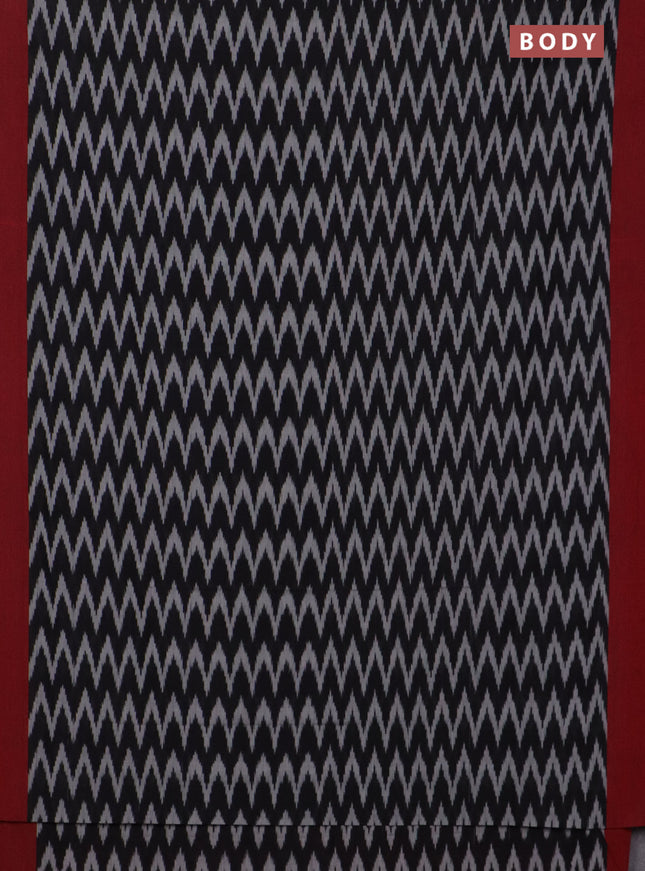 Ikat cotton saree black grey and maroon with allover ikat zig zag weaves and simple border