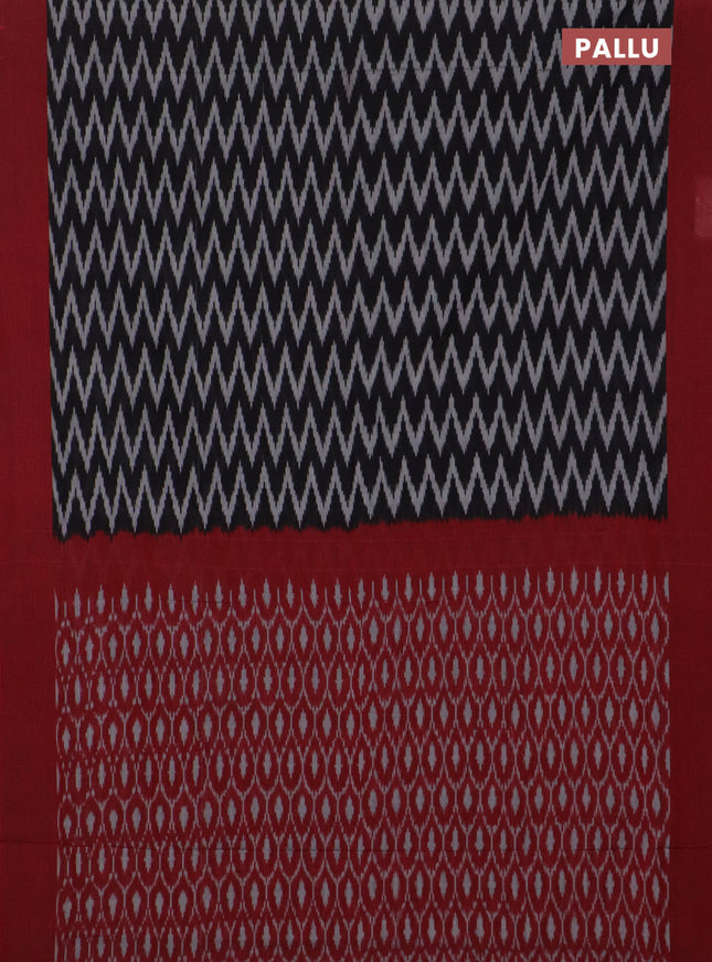 Ikat cotton saree black grey and maroon with allover ikat zig zag weaves and simple border