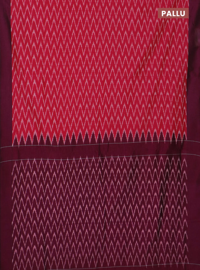 Ikat cotton saree pink and wine shade with allover ikat zig zag weaves and simple border