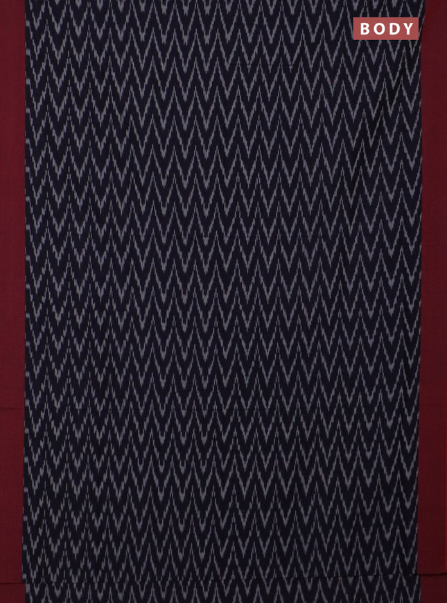 Ikat cotton saree deep navy blue and maroon with allover ikat zig zag weaves and simple border