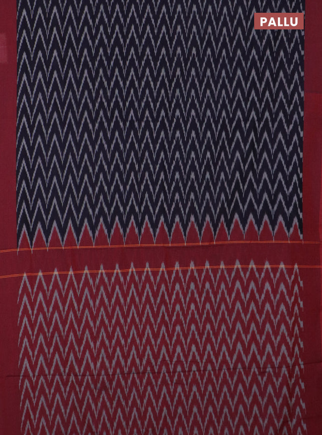 Ikat cotton saree deep navy blue and maroon with allover ikat zig zag weaves and simple border