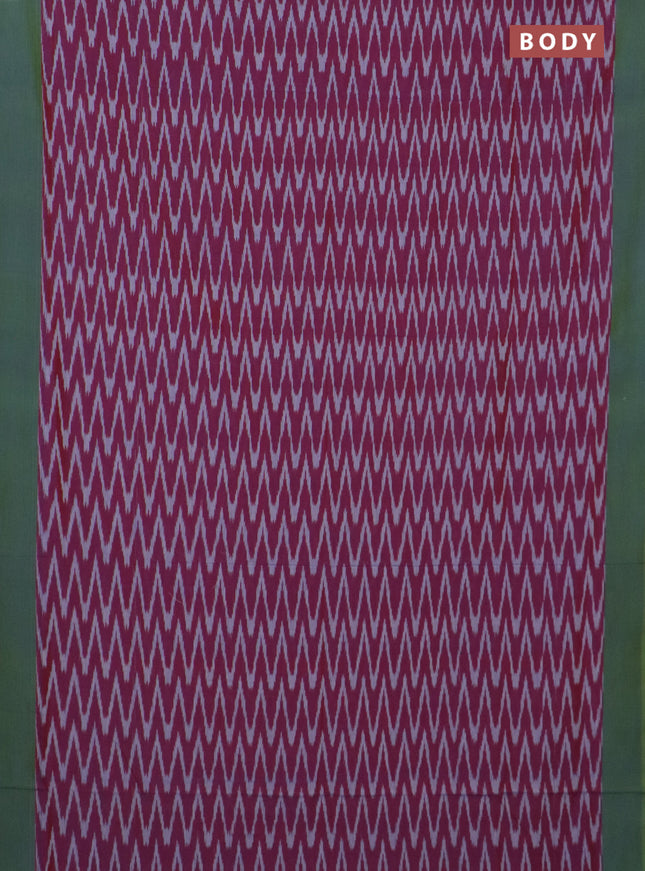 Ikat cotton saree dual shade of maroon and dual shade of green with allover ikat zig zag weaves and simple border