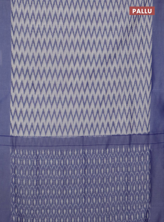 Ikat cotton saree off white and blue shade with allover ikat zig zag weaves and simple border