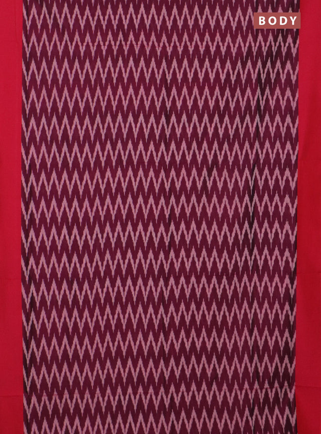 Ikat cotton saree wine shade and reddish pink with allover ikat zig zag weaves and simple border