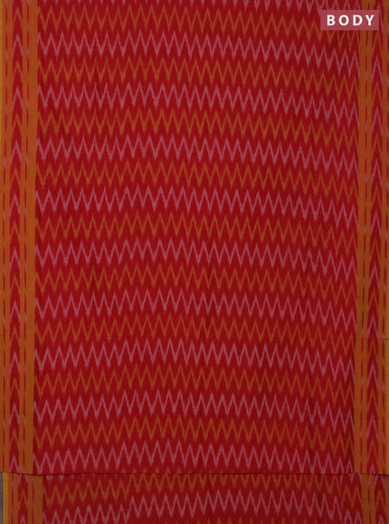 Ikat cotton saree red and yellow with allover ikat zig zag weaves and rettapet ikat border
