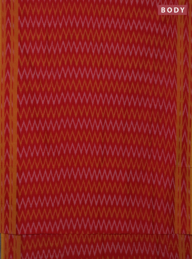 Ikat cotton saree red and yellow with allover ikat zig zag weaves and rettapet ikat border