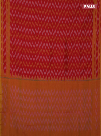 Ikat cotton saree red and yellow with allover ikat zig zag weaves and rettapet ikat border