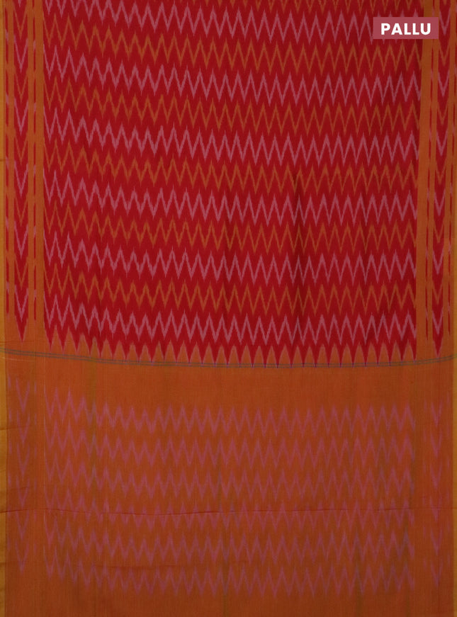 Ikat cotton saree red and yellow with allover ikat zig zag weaves and rettapet ikat border