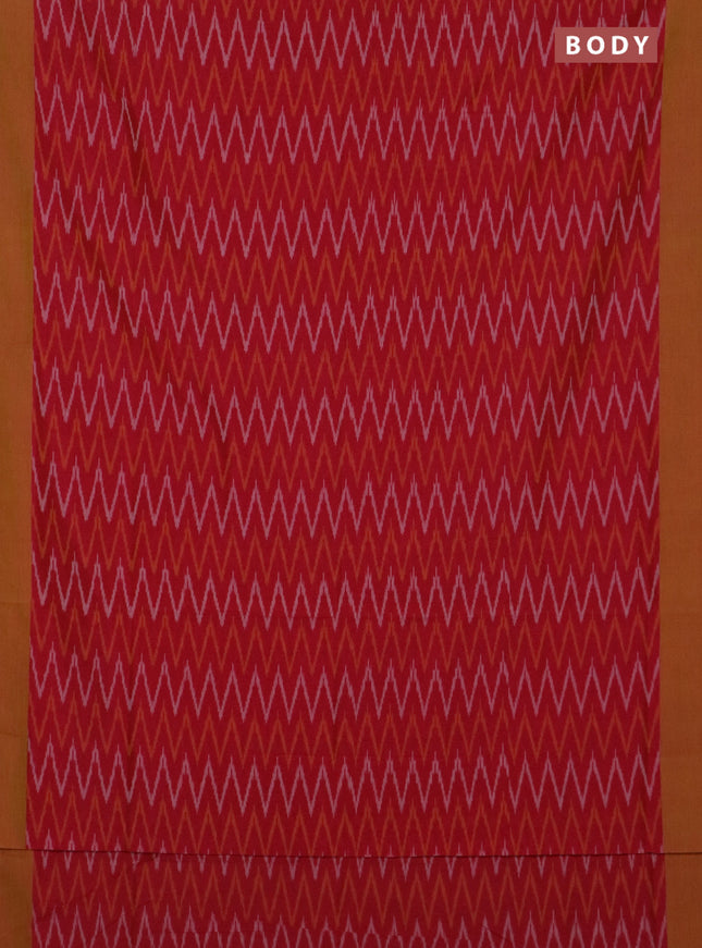 Ikat cotton saree pink and mustard yellow with allover ikat zig zag weaves and simple border