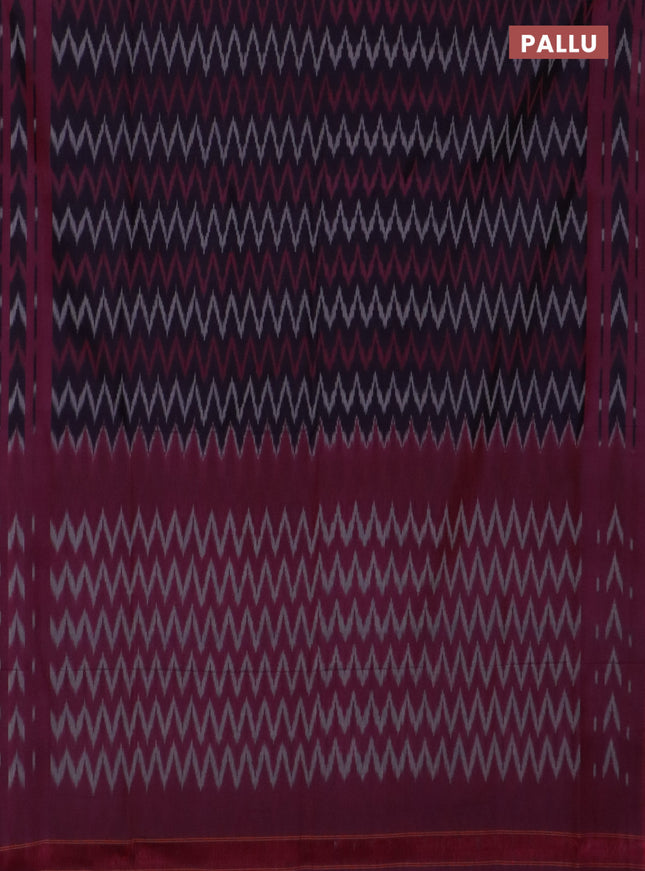 Ikat cotton saree deep jamun and magenat pink with allover ikat zig zag weaves and rettapet ikat border