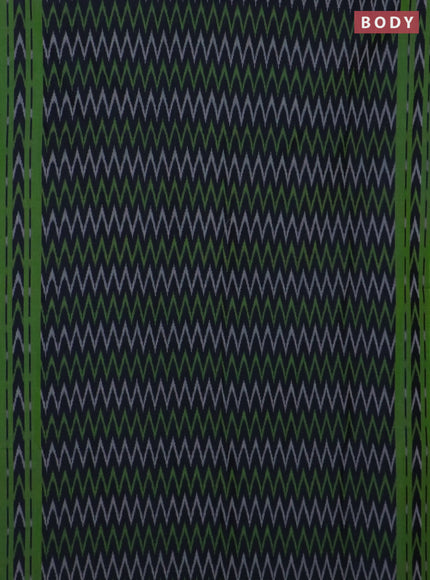 Ikat cotton saree navy blue and green with allover ikat zig zag weaves and rettapet ikat border