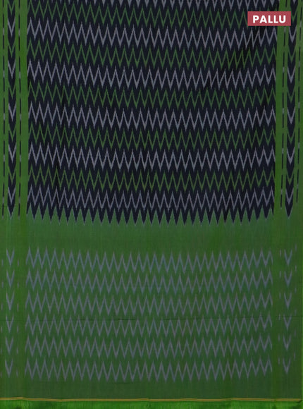 Ikat cotton saree navy blue and green with allover ikat zig zag weaves and rettapet ikat border
