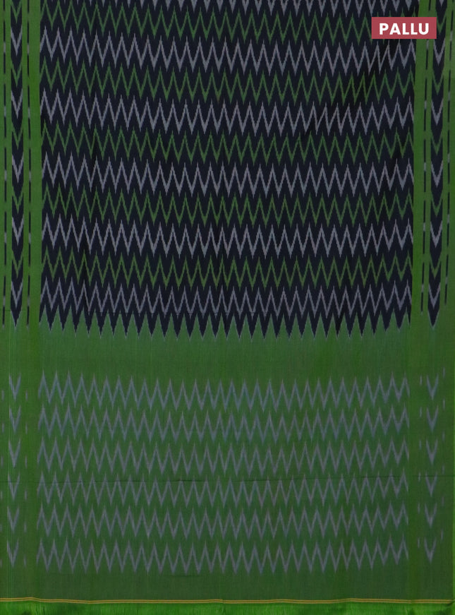 Ikat cotton saree navy blue and green with allover ikat zig zag weaves and rettapet ikat border