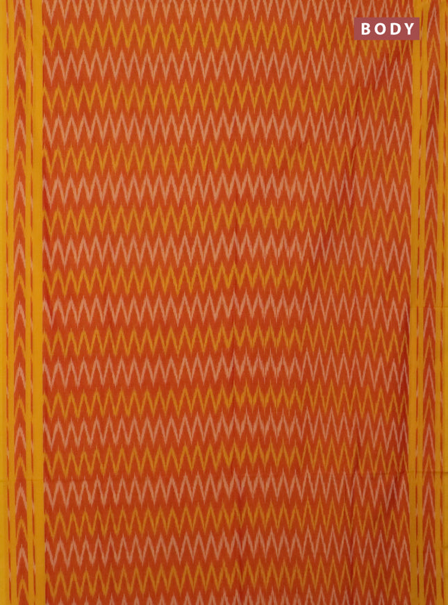 Ikat cotton saree dual shade of orange and yellow with allover ikat zig zag weaves and rettapet ikat border