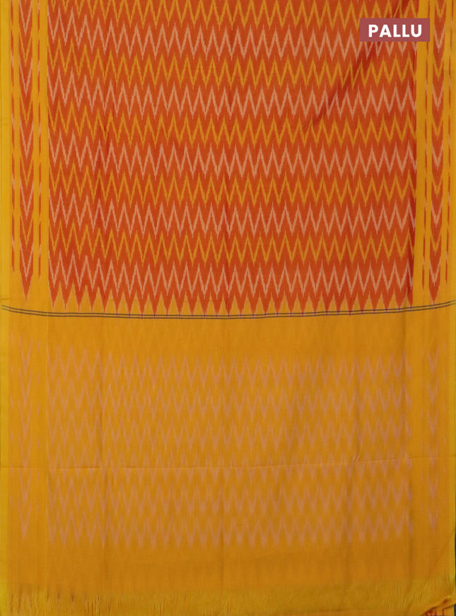 Ikat cotton saree dual shade of orange and yellow with allover ikat zig zag weaves and rettapet ikat border