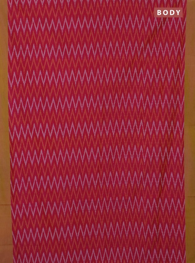 Ikat cotton saree pink and mustard yellow with allover ikat zig zag weaves and simple border