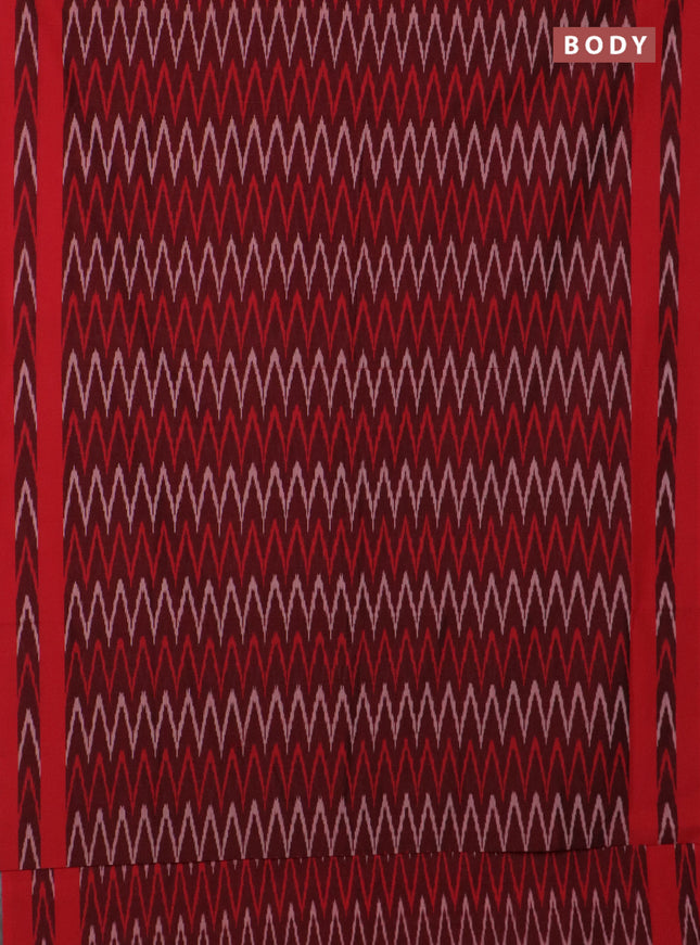Ikat cotton saree maroon and red with allover ikat zig zag weaves and rettapet ikat border