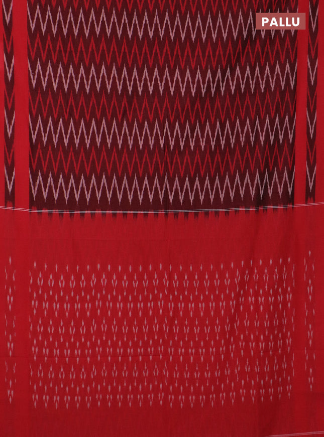 Ikat cotton saree maroon and red with allover ikat zig zag weaves and rettapet ikat border