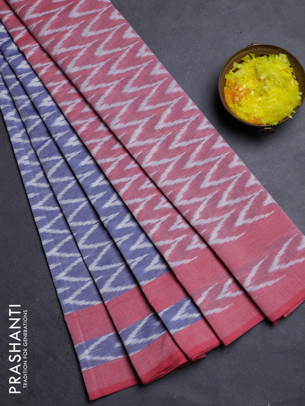 Ikat cotton saree blue and red with allover ikat zig zag weaves and rettapet ikat border